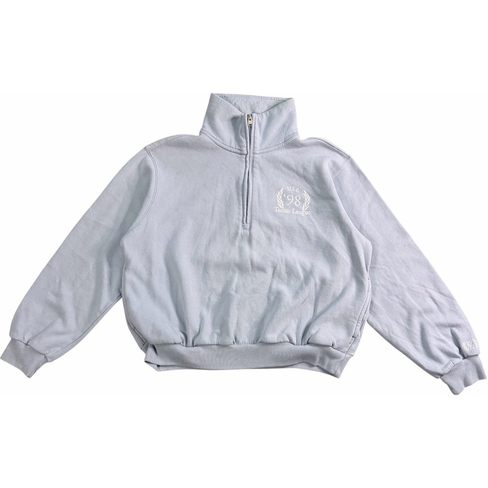 Y2K Hollister Quarter Zip Fleece Small‎ Light Blue USA 98 Tennis League Pullover